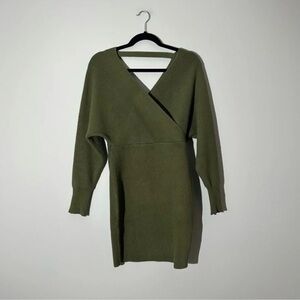 Olive Green Wrap Sweater Dress Size M